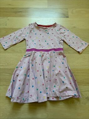 Mini Boden Girls' Pink Heart Print Long-Sleeve Dress